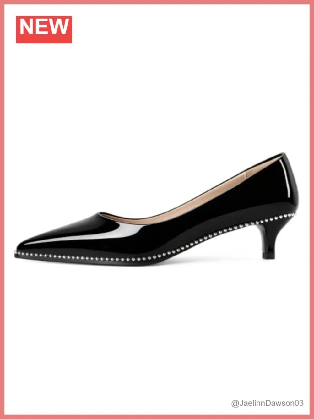 Women's Kitten Heel Pumps Pointed Toe Low Heel Beaded Slip-on Dress Shoes Office